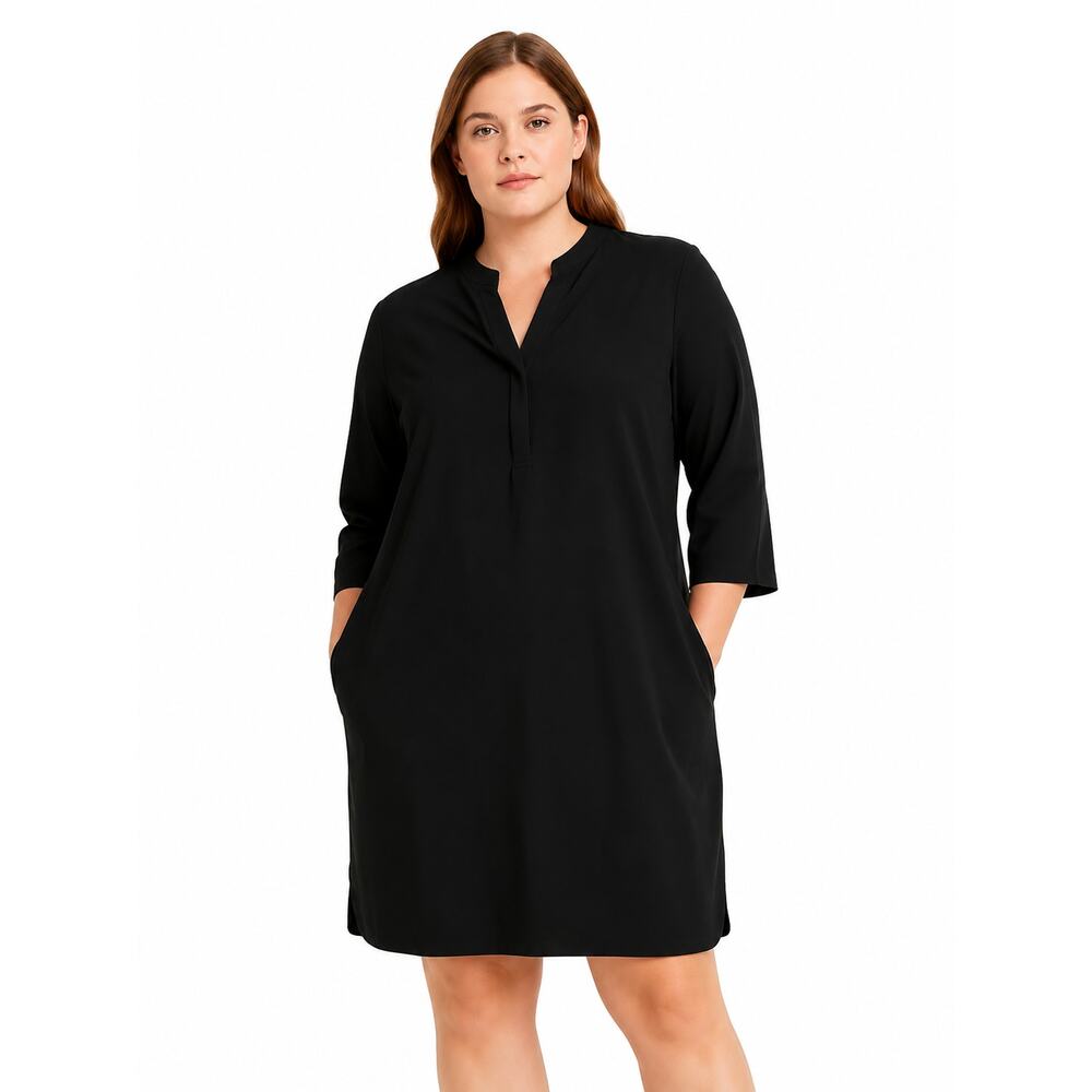 Attention Women’s Black Shirt Dress Size Large 3/4 Sleeve Collared Shift Dress